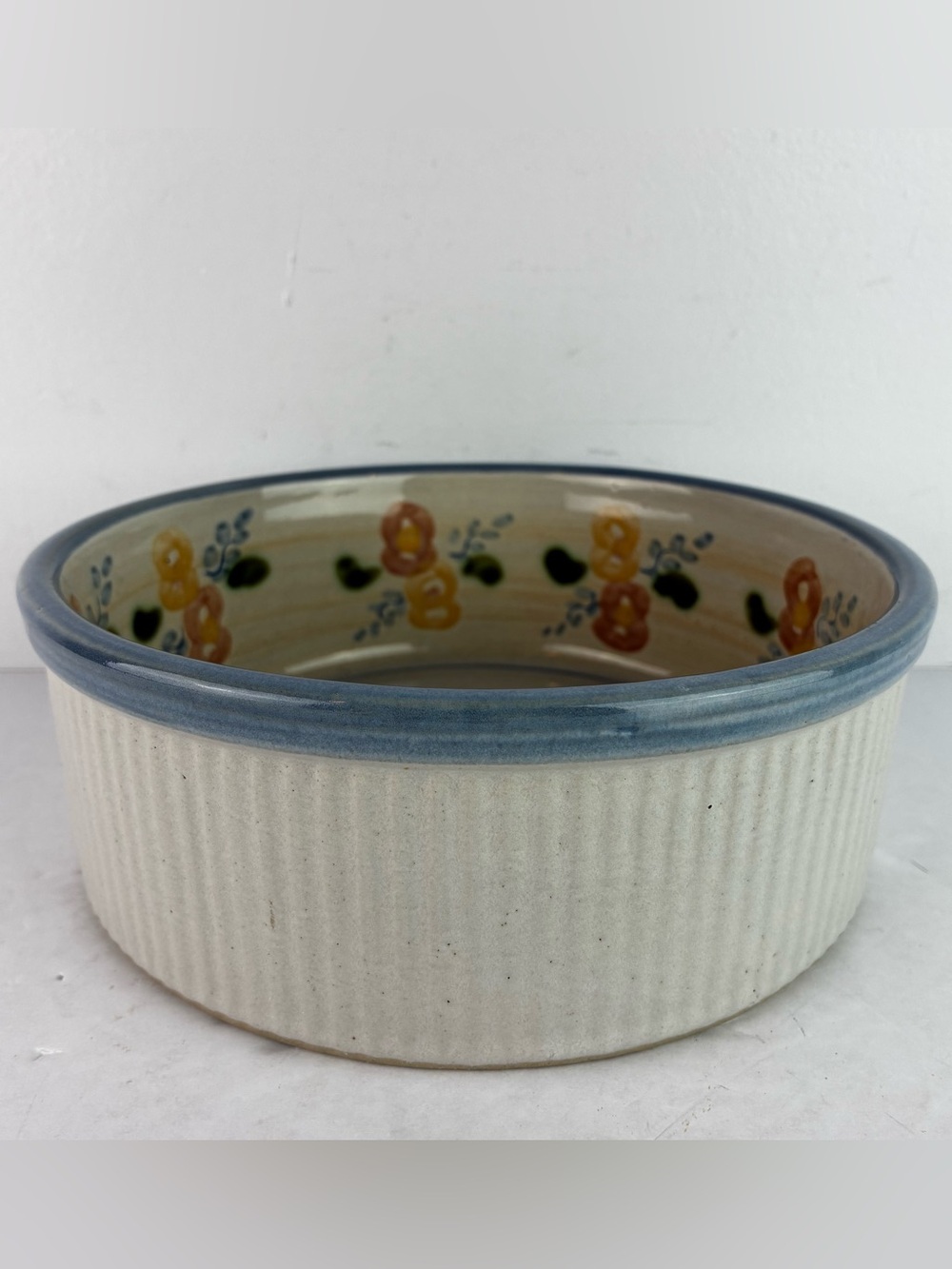 Louisville Stoneware Country Flower Blue Serving Soufflé Casserole Dish 1-Quart